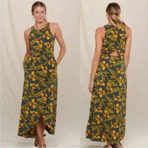 Toad&Co Sunkissed Maxi Dress Size L Midnight Aloha Print beach resort stretch